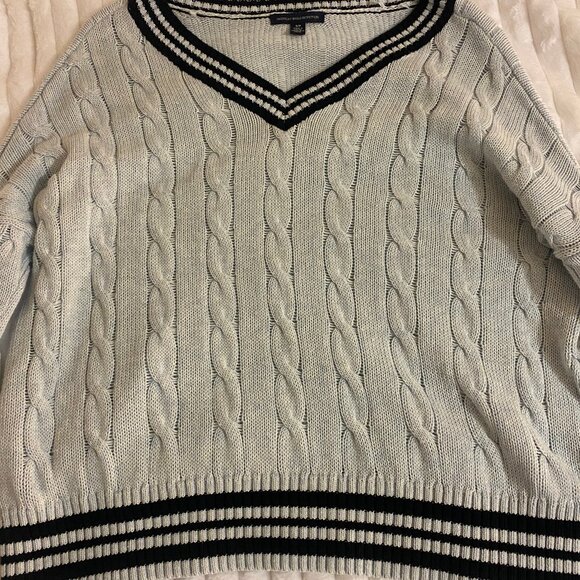 💙 Vintage American Eagle 3/4 Sleeve Oversized Pale Blue Cotton Knit Sweater - Picture 4 of 5